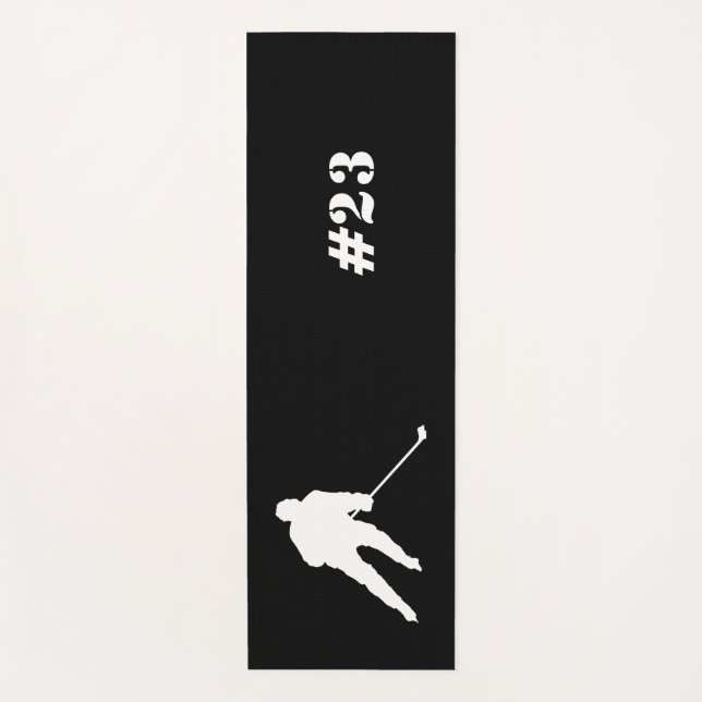 Ice Hockey Player Yoga Mat Black and White  (Front)