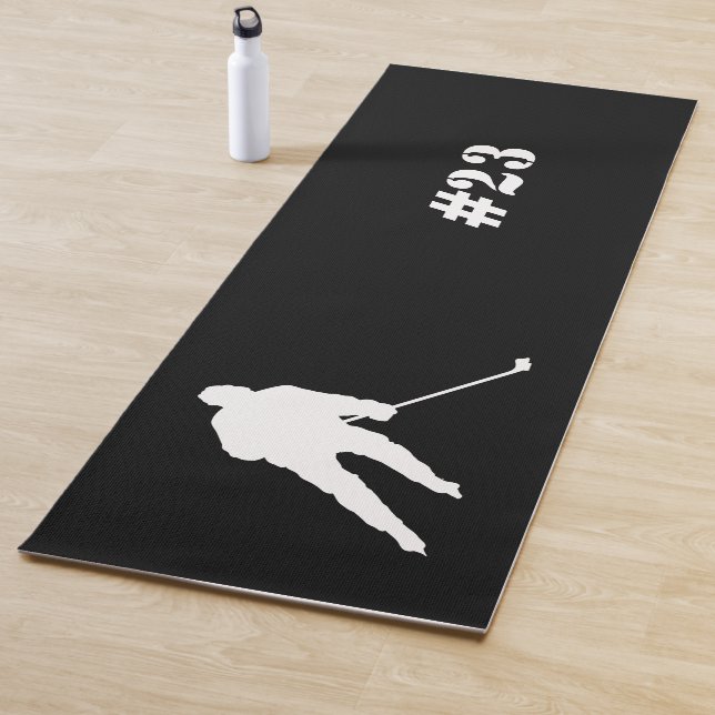 Ice Hockey Player Yoga Mat Black and White  (In Situ)