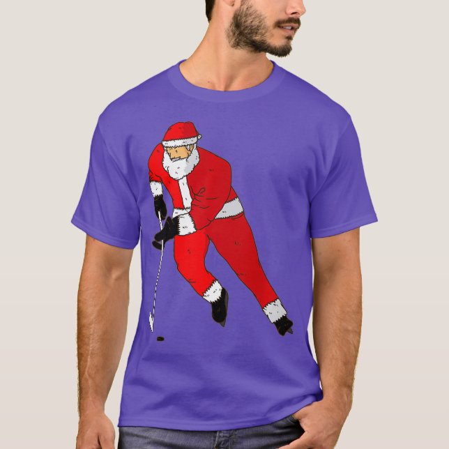 Ice Hockey Playing Santa T Christmas Gift T-Shirt (Front)
