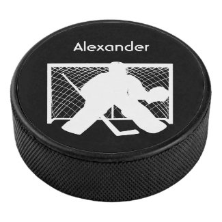 Ice hockey puck goalie silhouette black white