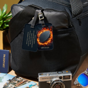 Ice Hockey Puck on Fire Personalized Luggage Tag