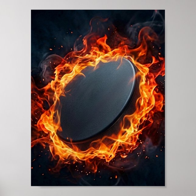 Ice Hockey Puck on Fire  Poster (Front)