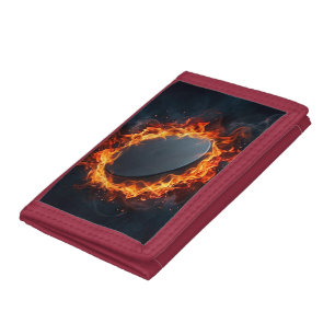 Ice Hockey Puck on Fire Tri-fold Wallet