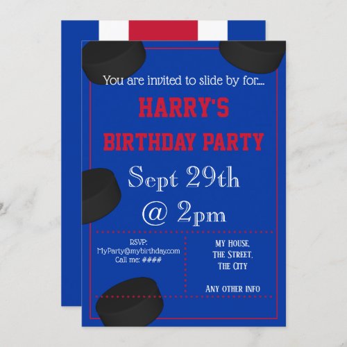 Ice Hockey Puck Party Invitation Editable