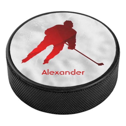 Ice Hockey puck player silhouette red