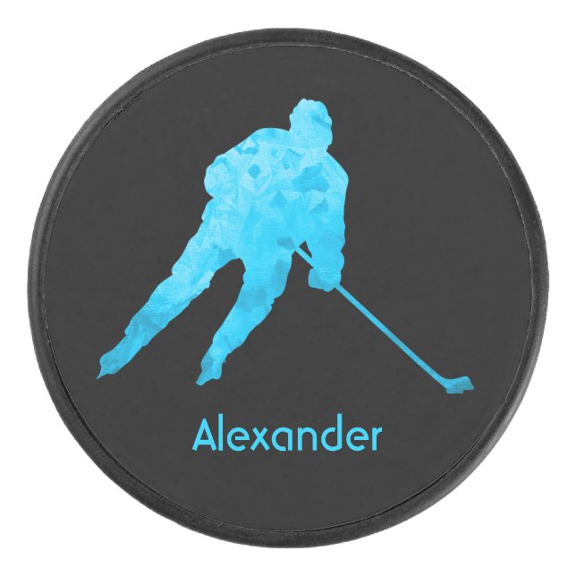 Ice Hockey puck player silhouette turquoise (Front)