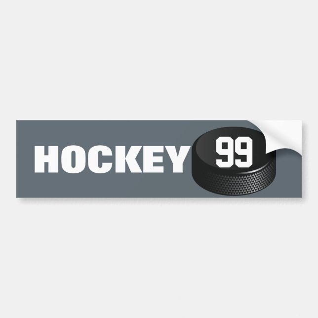 Ice Hockey Puck with Player Number Bumper Sticker (Front)