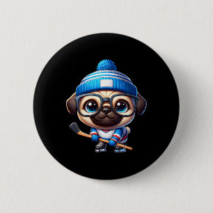 Ice Hockey Pug Adorable Companion Button