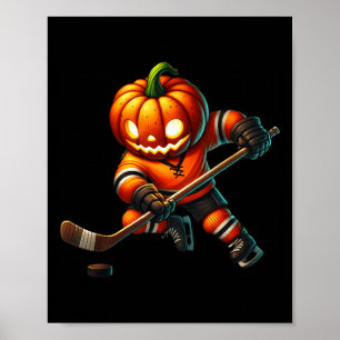 Ice Hockey Pumpkin Face Halloween Costume Men Boys Poster