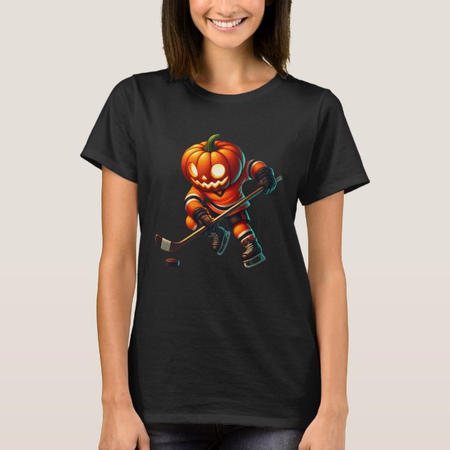 Ice Hockey Pumpkin Face Halloween Costume Men Boys T-Shirt (Front)