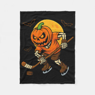 Ice Hockey Pumpkin Face Halloween Skeleton Pumpkin Fleece Blanket