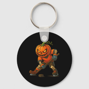 Ice Hockey Pumpkin Face Halloween Skeleton Pumpkin Keychain