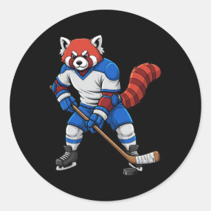 Ice Hockey Red Panda Sports Player Animal Classic Round Sticker