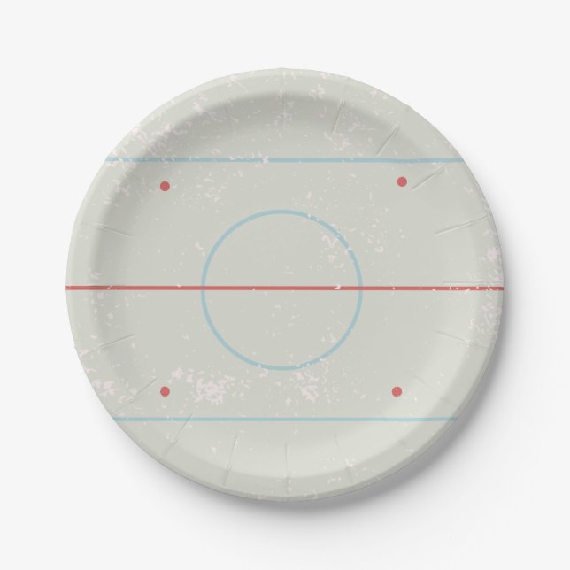 Ice Hockey Rink Distressed Style Graphic Paper Plates (Front)