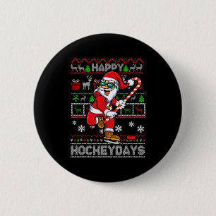 Ice Hockey Santa Claus Happy Hockeydays Funny Chri Button