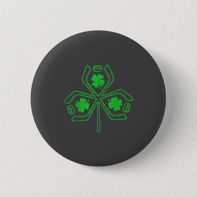 Ice Hockey Shamrock Clover St Patricks Day Player  Button (Front)
