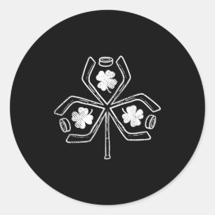 Ice Hockey Shamrock Clover St Patricks Day Player Classic Round Sticker