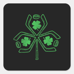 Ice Hockey Shamrock Clover St Patricks Day Player Square Sticker