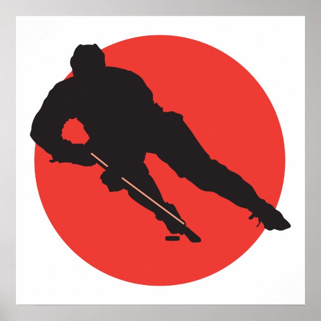ice hockey silhouette red circle design poster (Front)