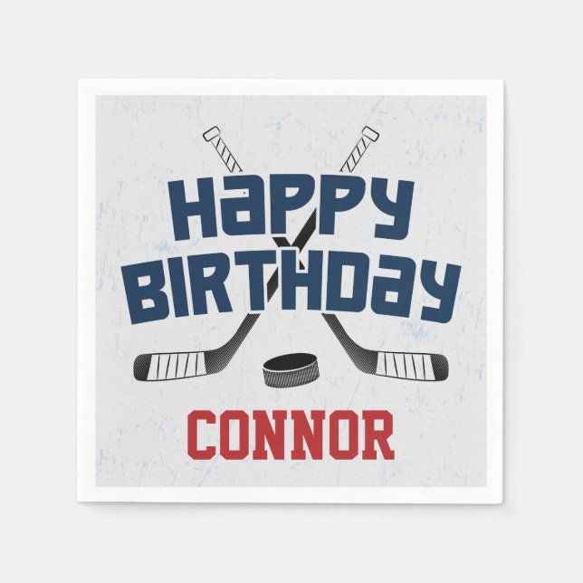 Ice Hockey Skate Rink Happy Birthday Napkins (Front)