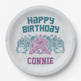 Ice Hockey Skate Rink Purple Happy Birthday Paper Plates