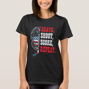 Ice Hockey Skate Shooy Score Repeat Player Men Boy T-Shirt