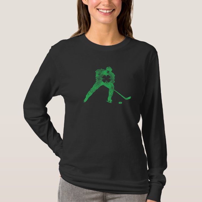 Ice Hockey Skate Skating St Patrick S Day Shamrock T-Shirt (Front)