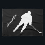 Ice Hockey skate towel player black white<br><div class="desc">Black and white personalized hockey skate towel with hockey player - a useful ice hockey gift considering it is essential to dry out the blades after practice. Color: White on black background. Design: Silhouette of hockey player personalize with the name of the hockey player. Designed by iceskatingpassion.com. Other colors in...</div>