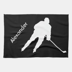 Ice Hockey skate towel player black white