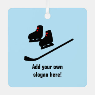 Ice Hockey Skates and Stick - you can customize a Metal Ornament