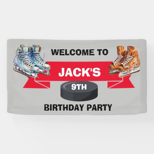 Ice Hockey Skates Birthday Party  Banner