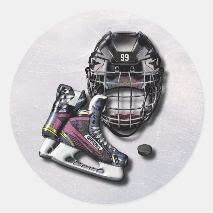 Hockey helmet wall silhouette,Hockey puck decal name number,hockey room decor 