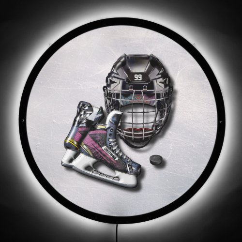 Ice Hockey Skates Helmet Puck With Name And Number LED Sign