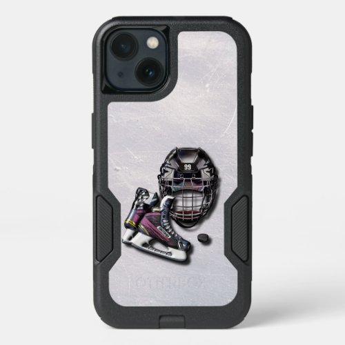 Ice Hockey Skates Helmet Puck With Name And Number iPhone 13 Case