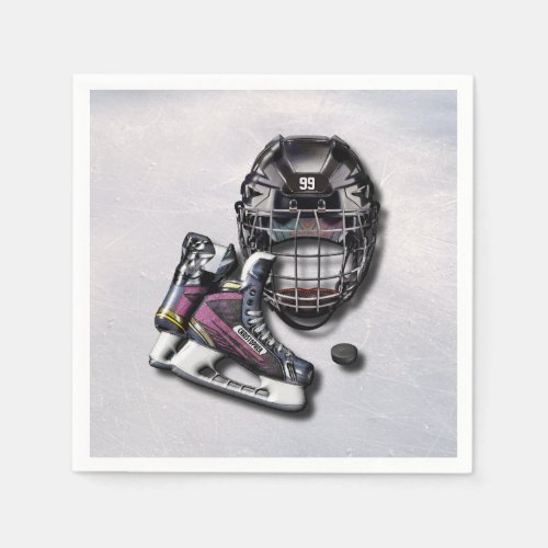 Ice Hockey Skates Helmet Puck With Name And Number Paper Napkins