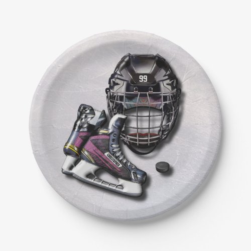 Ice Hockey Skates Helmet Puck With Name And Number Paper Plates