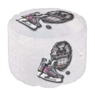 Ice Hockey Skates Helmet Puck With Name And Number Pouf