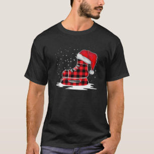 Ice Hockey Skates Red Plaid Group Christmas Party T-Shirt