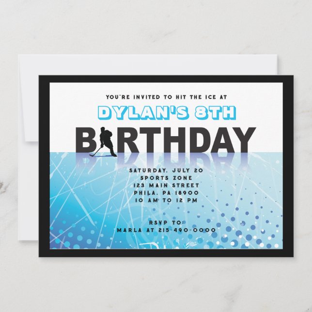 ICE HOCKEY SKATING Birthday Party Invitation (Front)