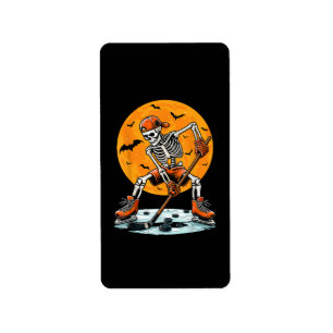 Ice Hockey Skeleton Spooky Halloween Label