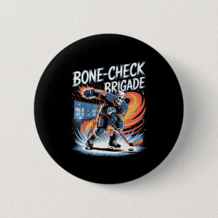 Ice Hockey Skull Team Bone-check Power Funny Hallo Button