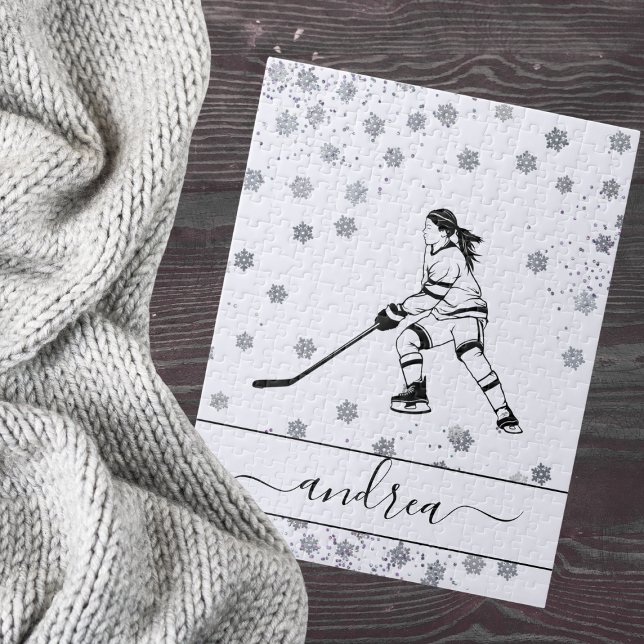 Ice Hockey & Snowflakes Girl Name Personalized Jigsaw Puzzle (Creator Uploaded)