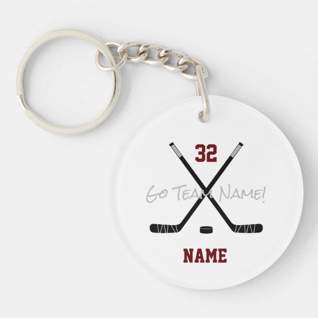 Ice Hockey Sports Team Custom Text Photo Keychain (Front)