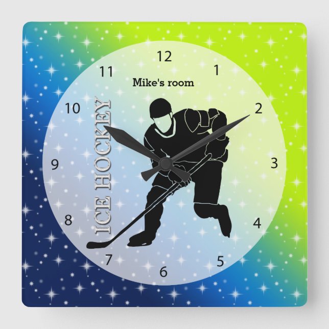 Ice Hockey Square Wall Clock (Front)