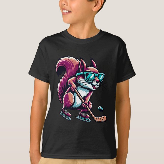 Ice Hockey Squirrel Cool Gles Skating  T-Shirt (Front)