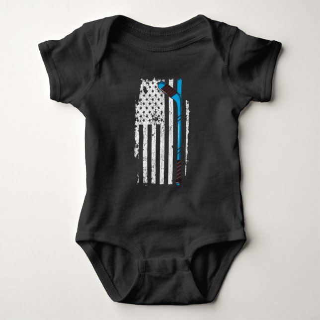 Ice Hockey Stick US American Flag Baby Bodysuit (Front)