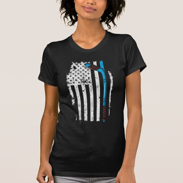 Ice Hockey Stick US American Flag T-Shirt (Front)
