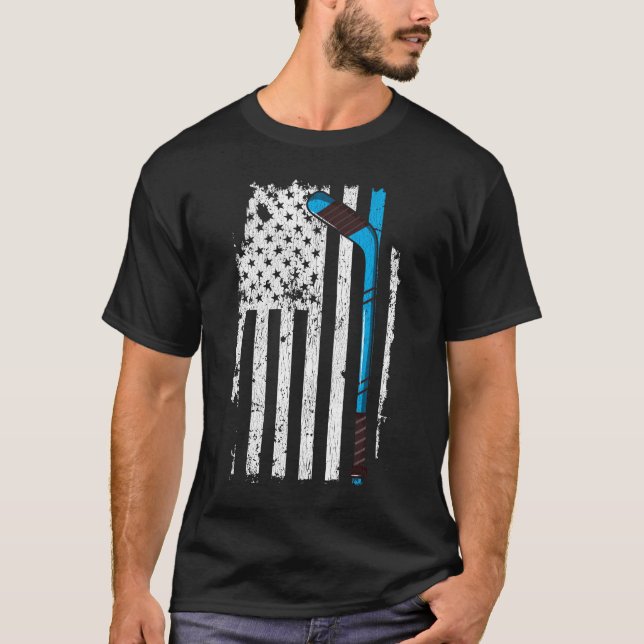 Ice Hockey Stick US American Flag T-Shirt (Front)