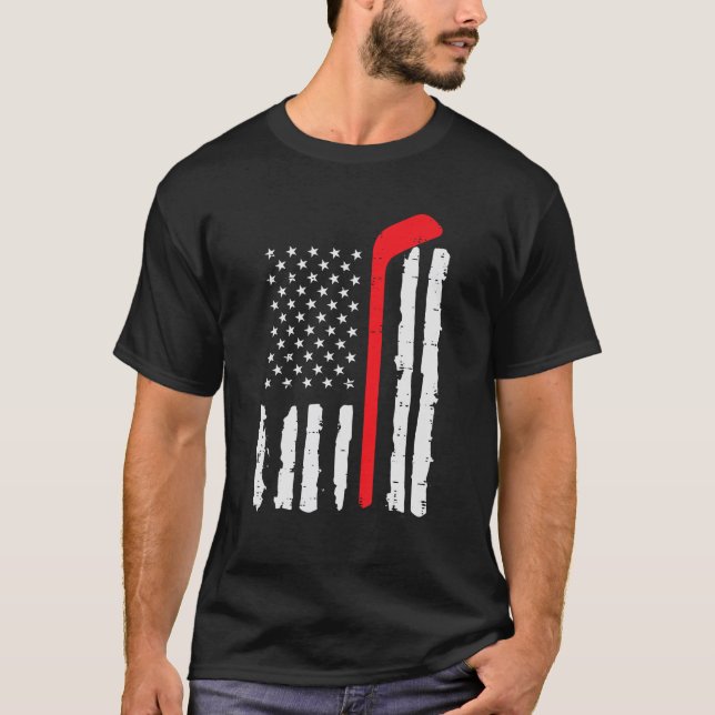 Ice Hockey Stick US Flag Patriotic Men Boys Kids Y T-Shirt (Front)