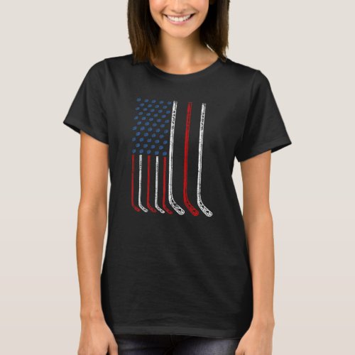 Ice Hockey Sticks American Flag T_Shirt